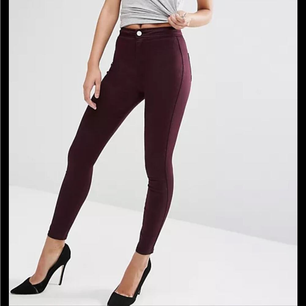 Topshop Leigh High Waisted Purple Skinny Jeans Stretchy Dark Wash Sz 26